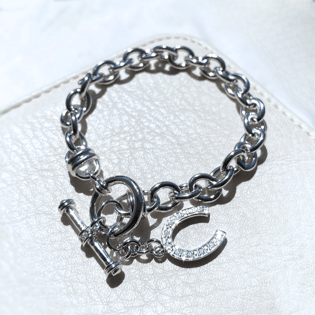 Oval Belcher Link Bracelet with Horseshoe Charm – Falabella Jewellery