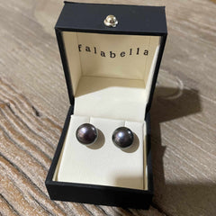 Pearl Button Stud Earrings - Black -  from the Falabella Jewellery Pearl Collection