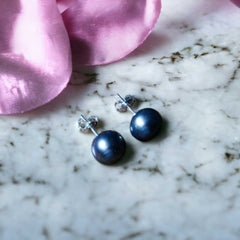 Pearl Button Stud Earrings - Black -  from the Falabella Jewellery Pearl Collection