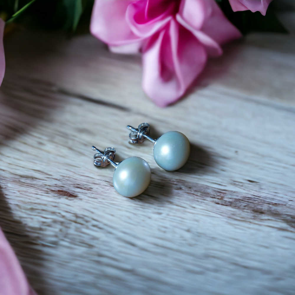 Pearl Button Stud Earrings - White -  from the Falabella Jewellery Pearl Collection